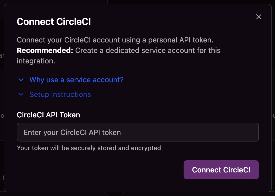 CircleCI integration form