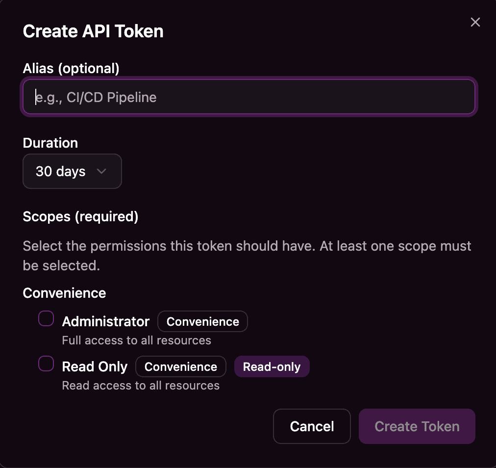 Create API Token Form