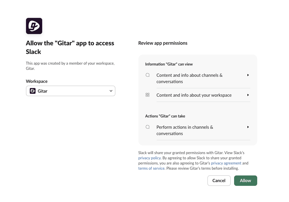 Slack OAuth authorization page