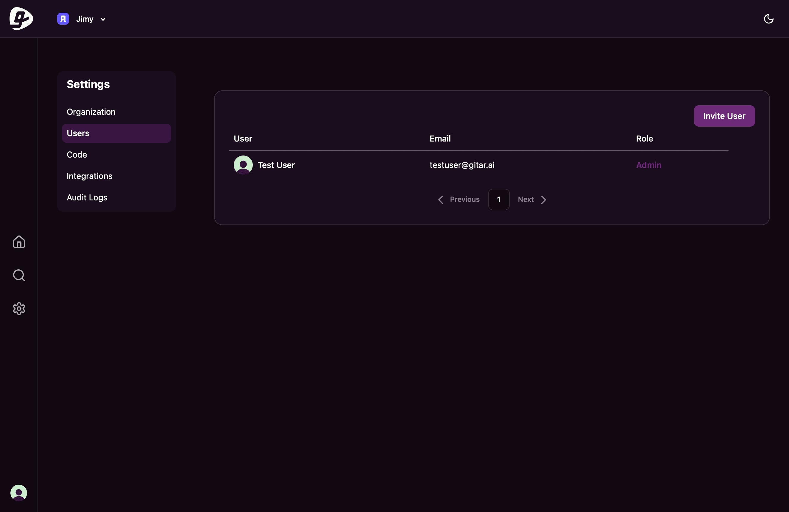 Gitar Users screen