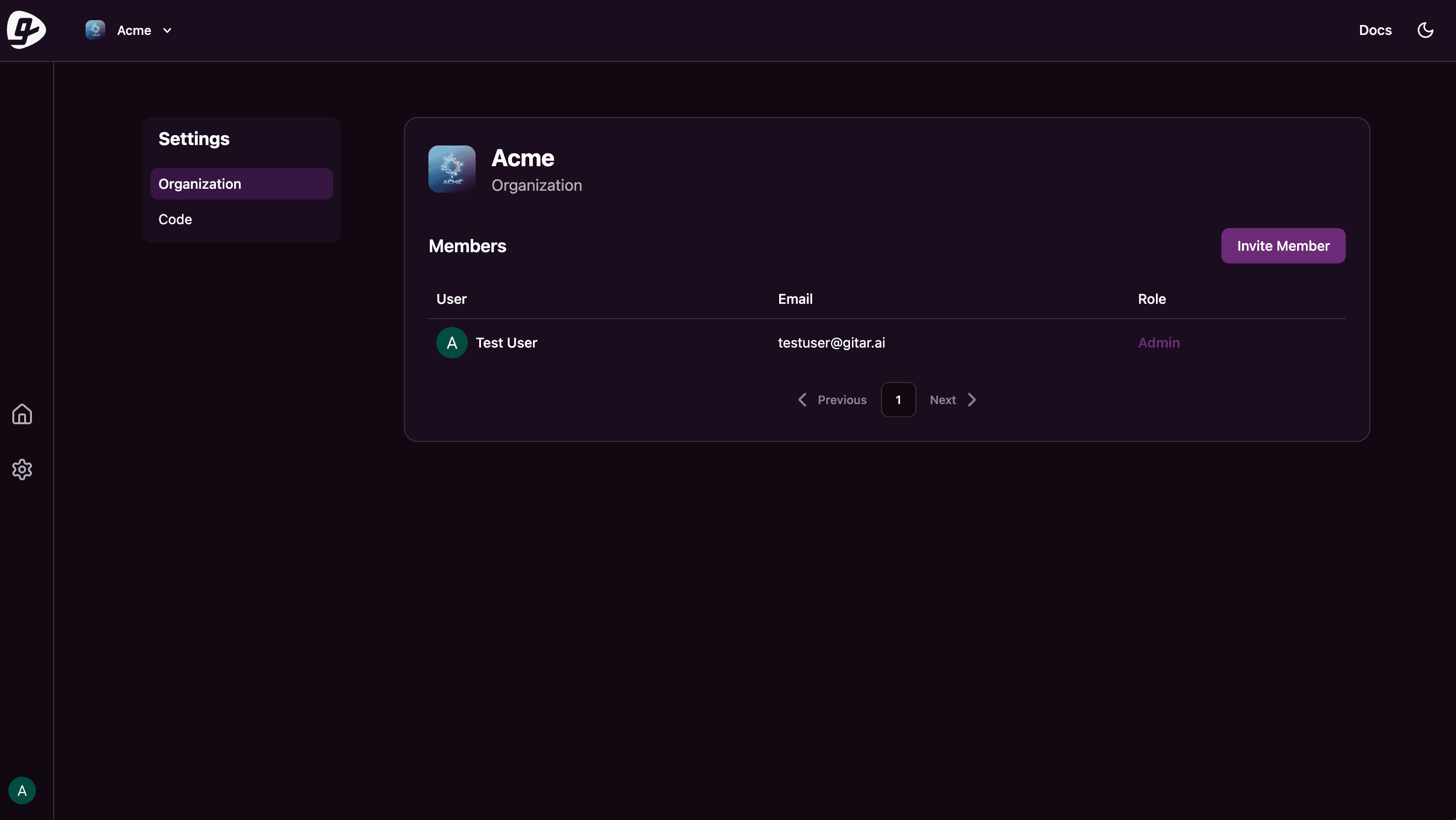 Gitar Users screen