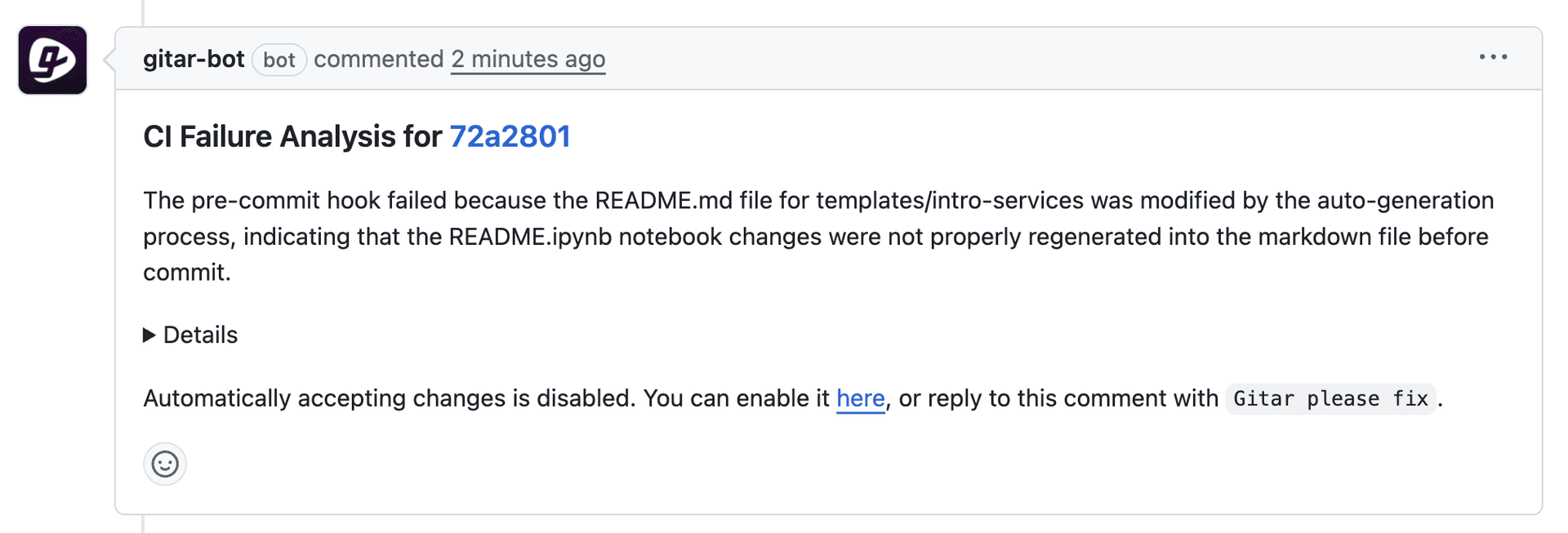 Analysis comment commit link