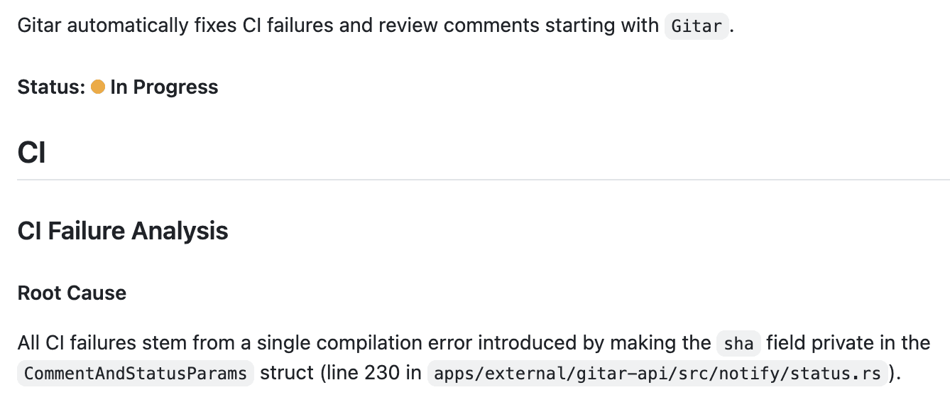 Gitar CI failure analysis