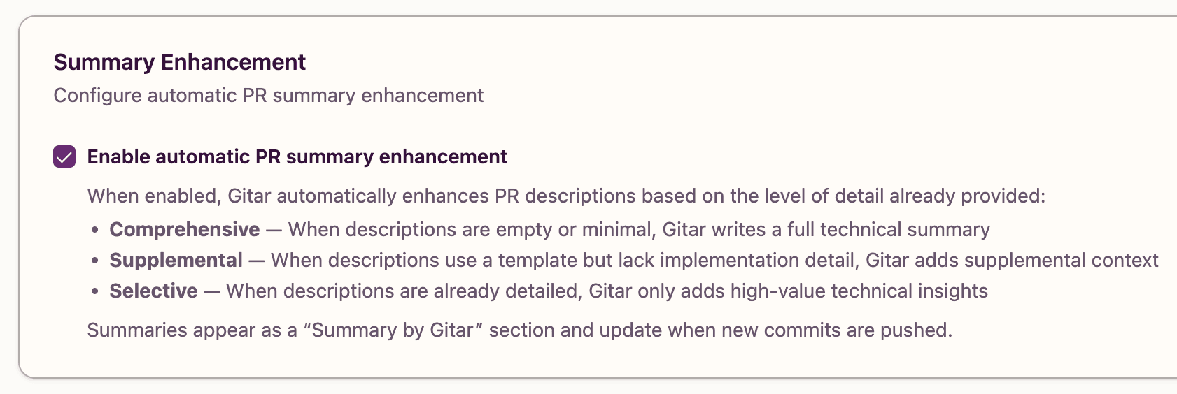 PR Summary toggle in organization settings