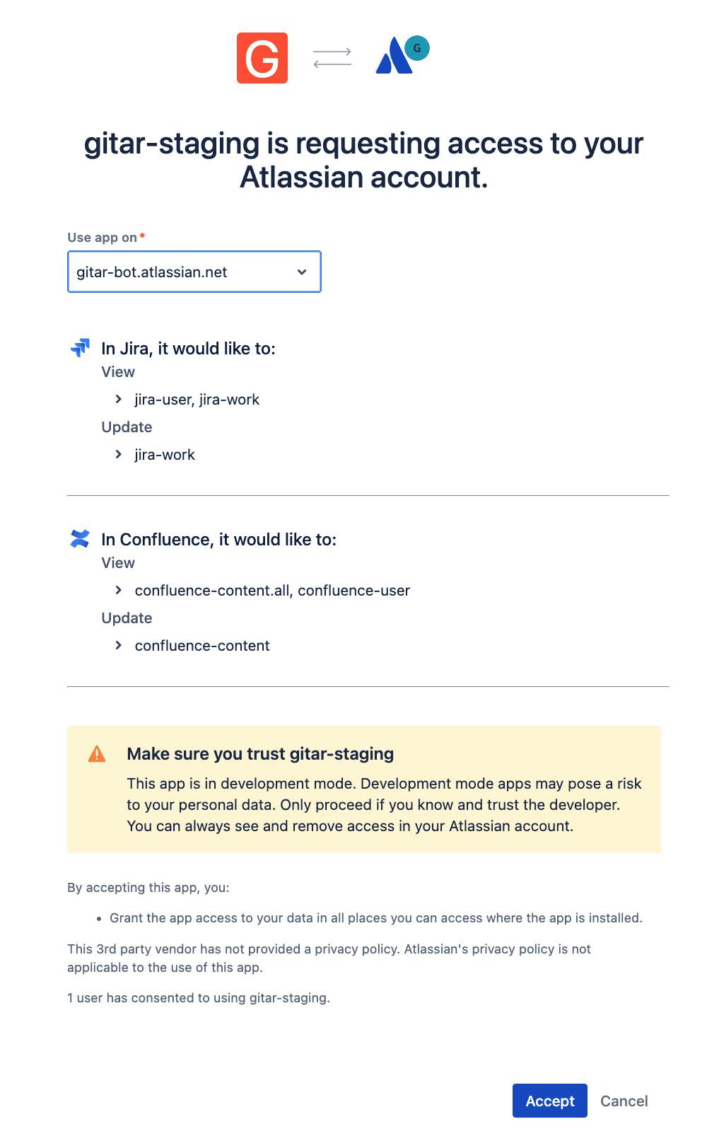 Atlassian OAuth authorization page