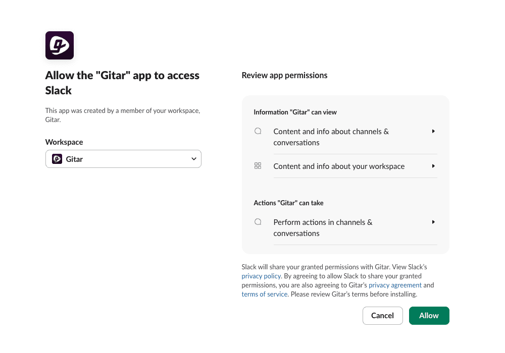 Slack OAuth authorization page