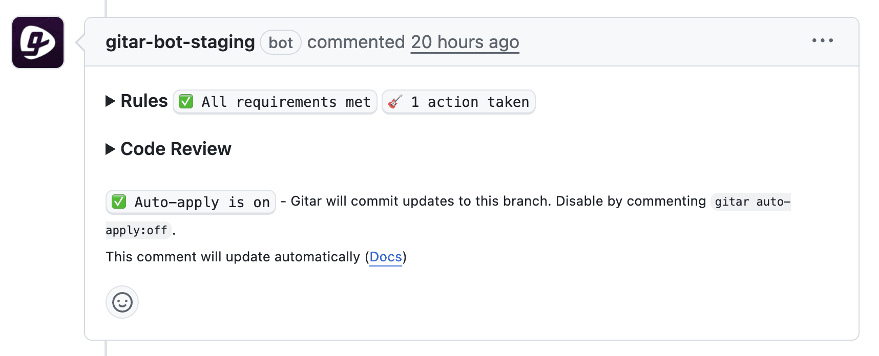 Auto-apply status in dashboard comment