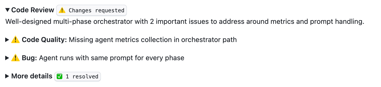 Improved code review format with verdict badge and emoji prefixes