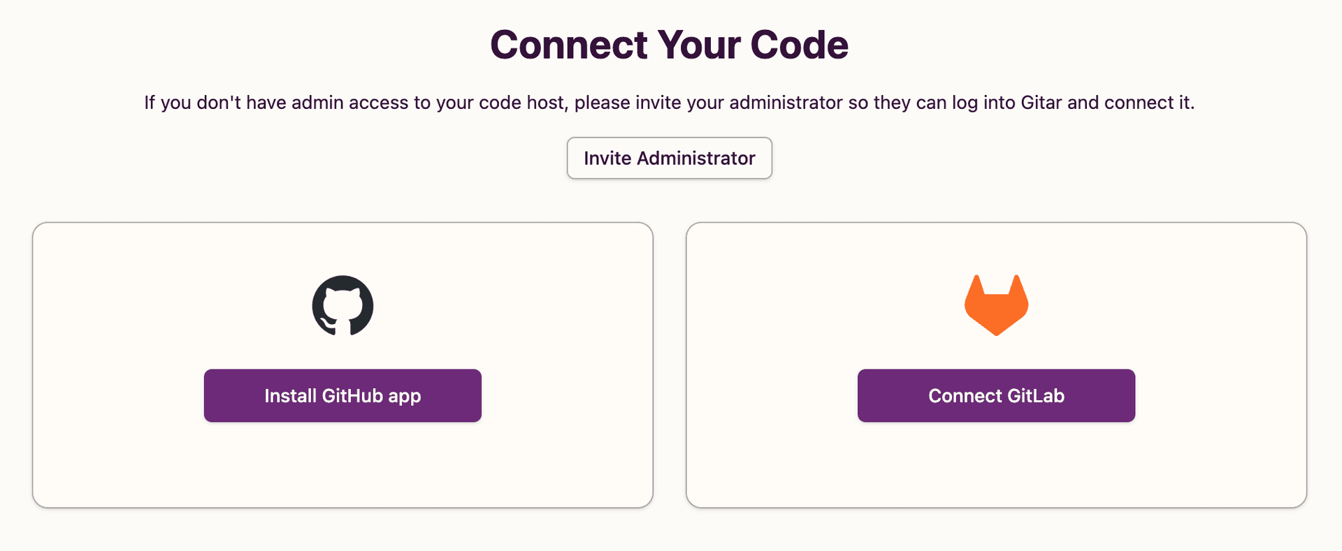 Connect Code page with invite administrator button