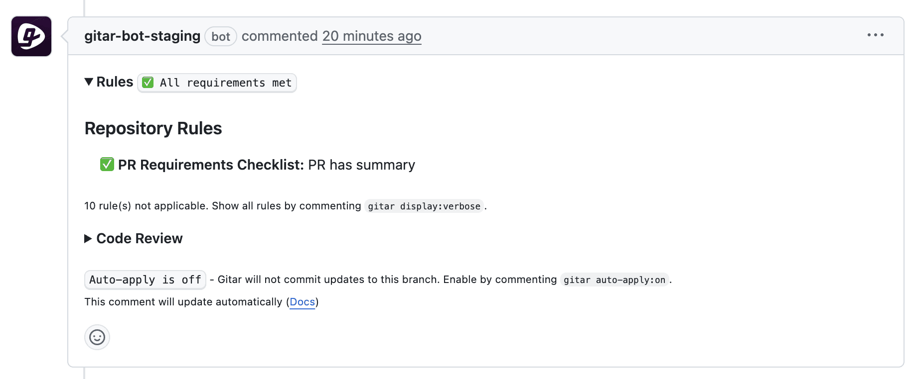 Compact display mode showing only applicable rules