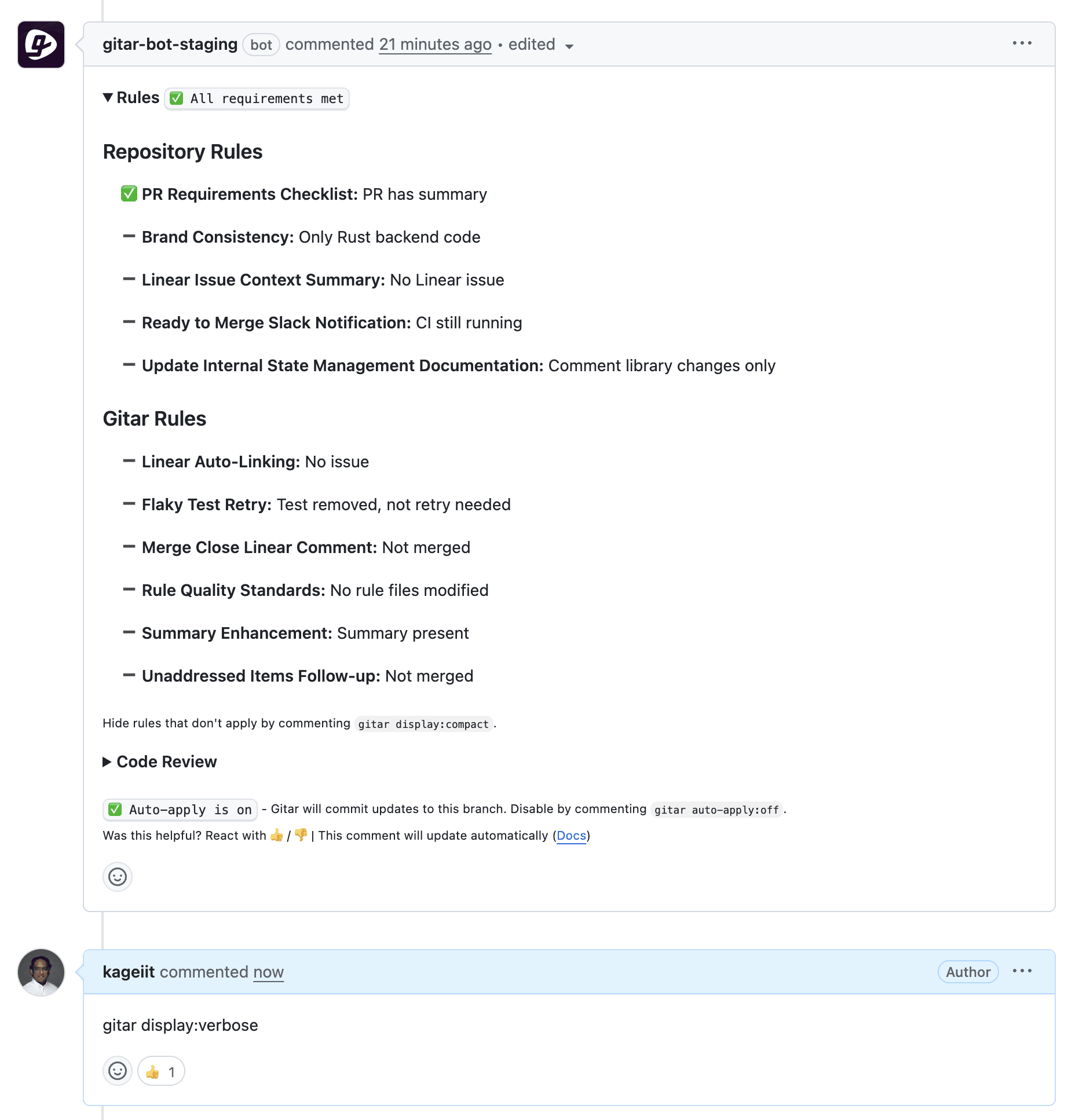 Verbose display mode showing all rules