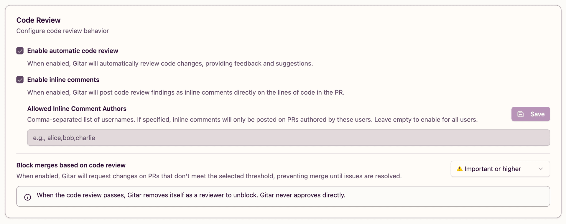 User filtering for inline comments