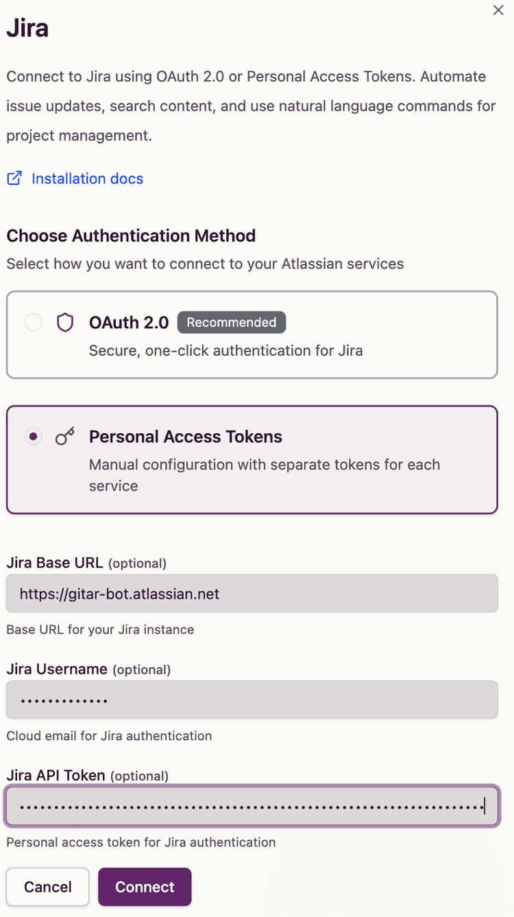 PAT credentials ready to save