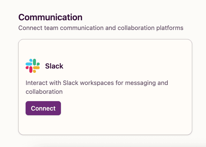 Slack integration card in Gitar settings