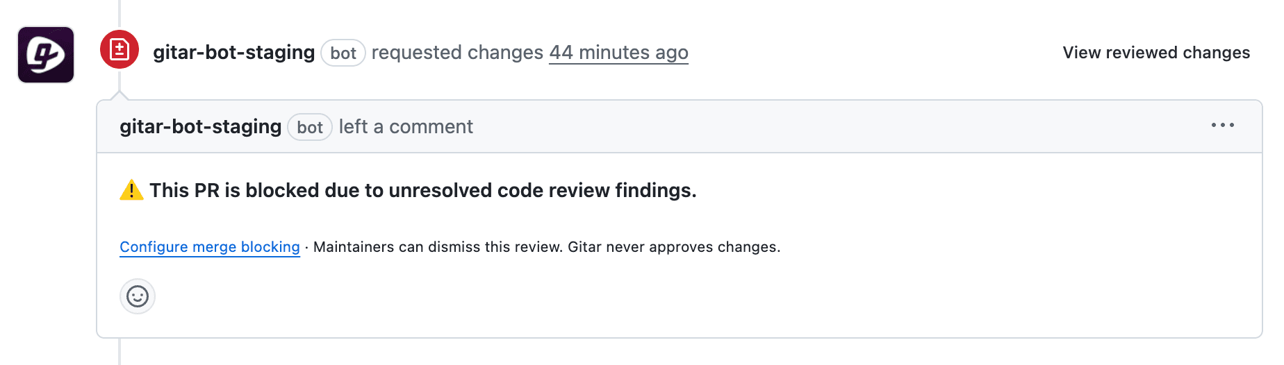 Merge blocking configuration in code review settings