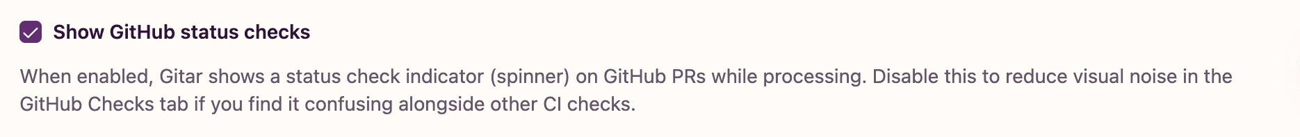 Show GitHub status checks setting