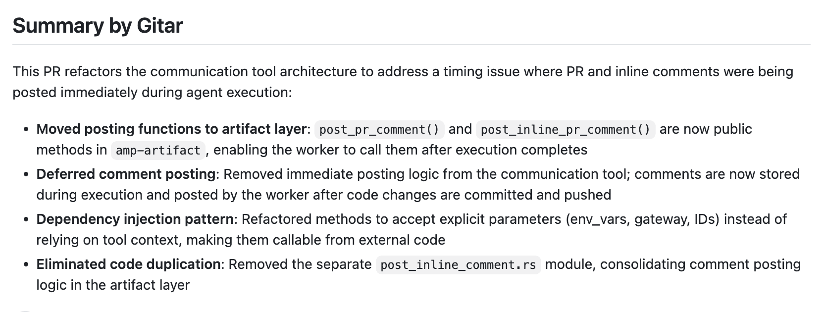 New structured PR summary format